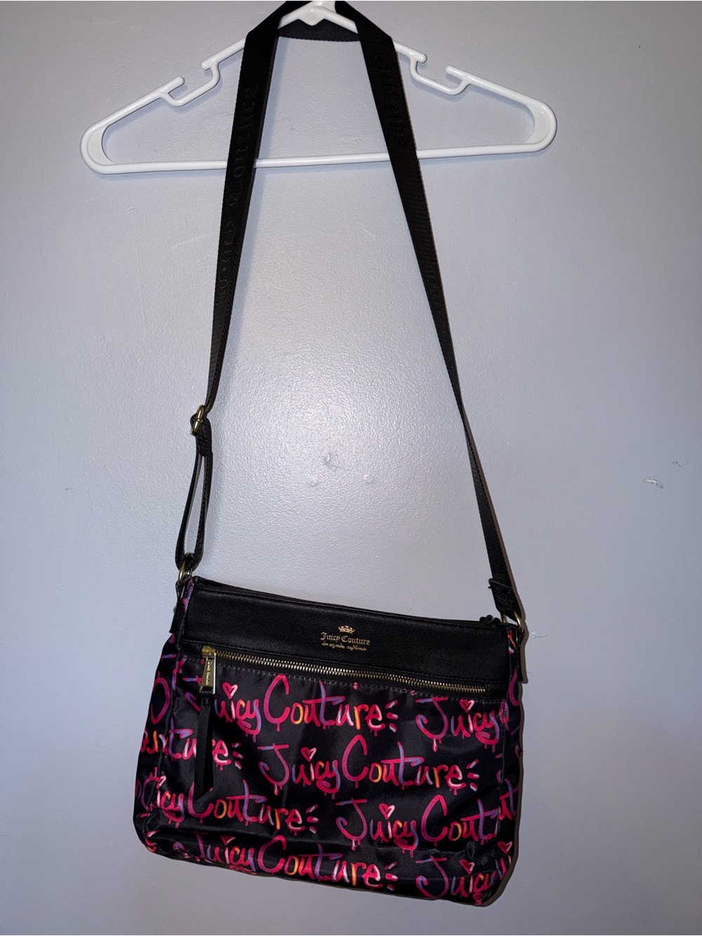 Juicy Couture Black Crossbody with Pink Script Logo